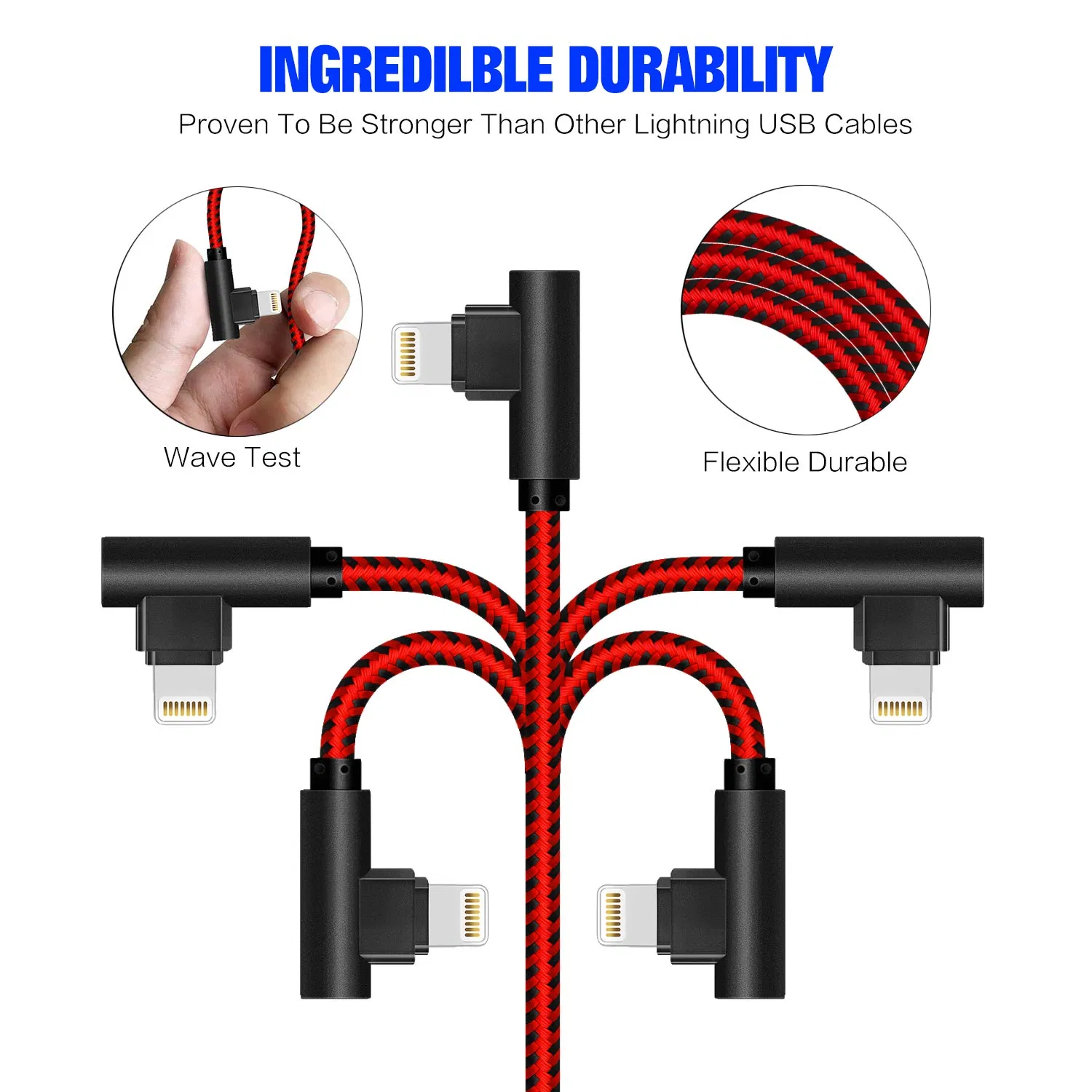 Durable USB to Lightning Cable Nylon Braided 90 Degree Angle for iPhone Mfi Mobile Devices