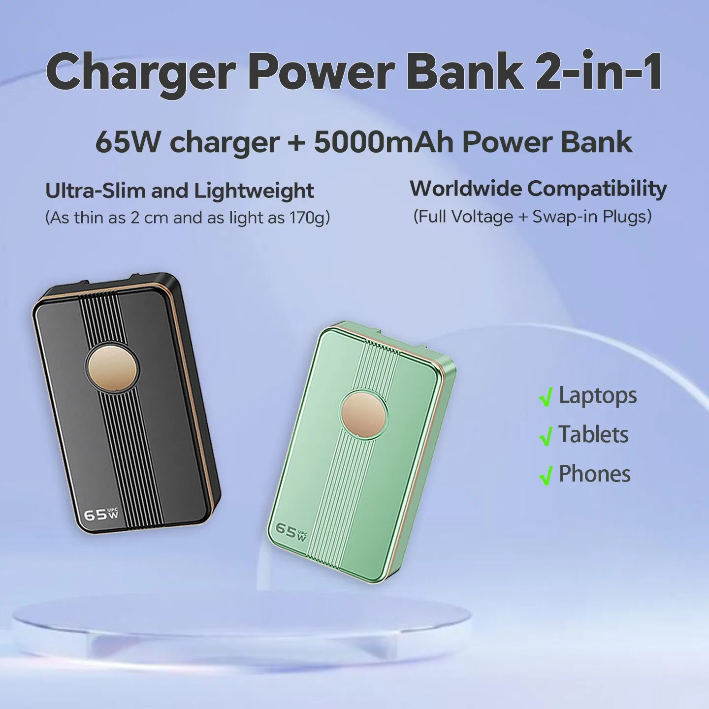 65W GaN Charger USB-C Power Delivery Portable Adapter