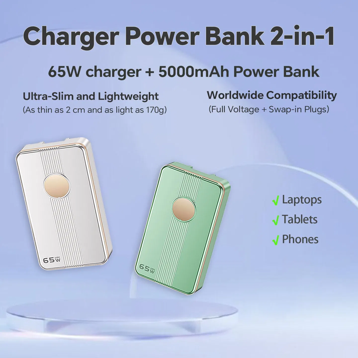 65W GaN Charger USB-C Power Delivery Portable Adapter