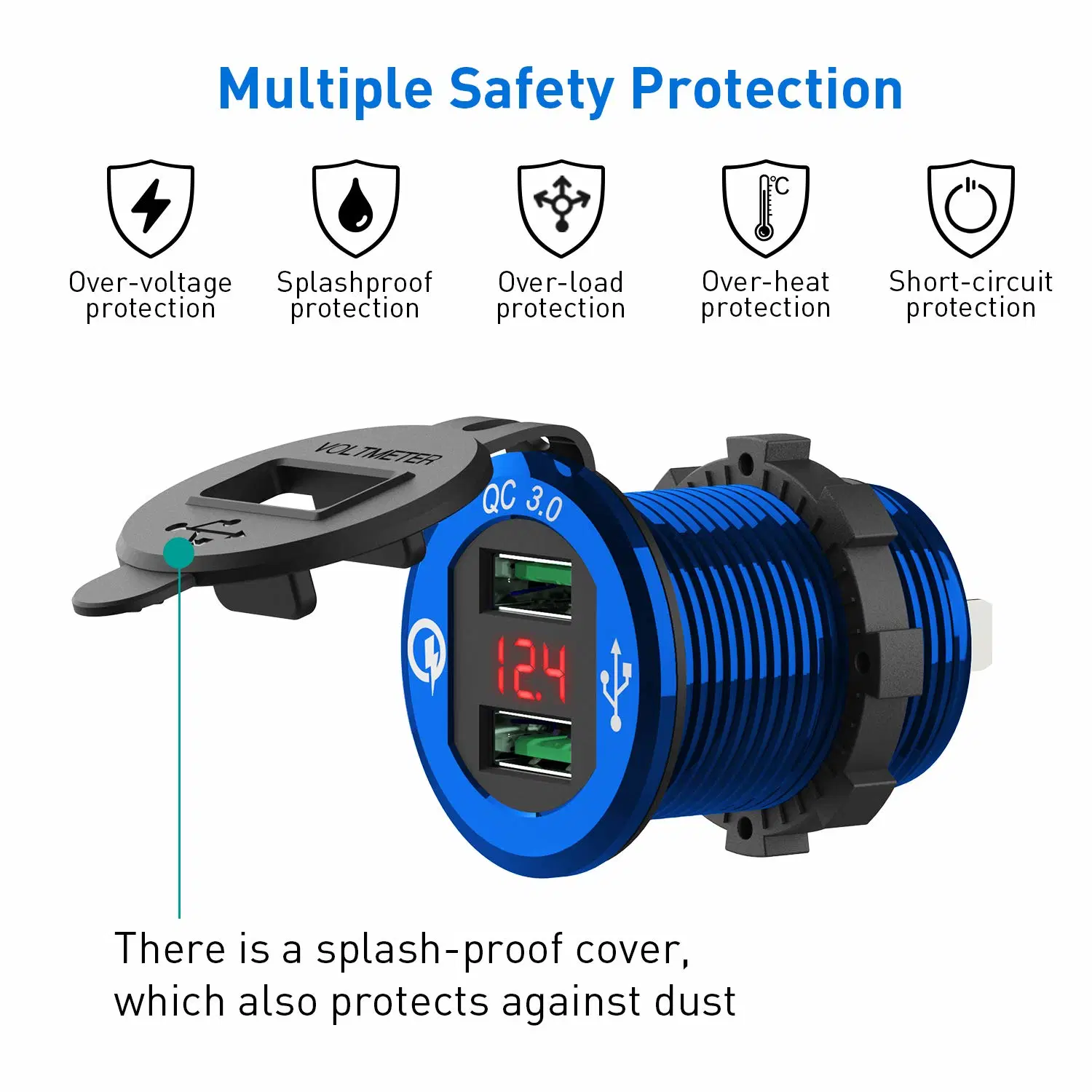 Quick Charge 3.0 Car Charger, Chgeek 12V/24V 36W Waterproof Dual QC3.0 USB Fast Charger Socket Power Outlet with LED Digital Voltmeter