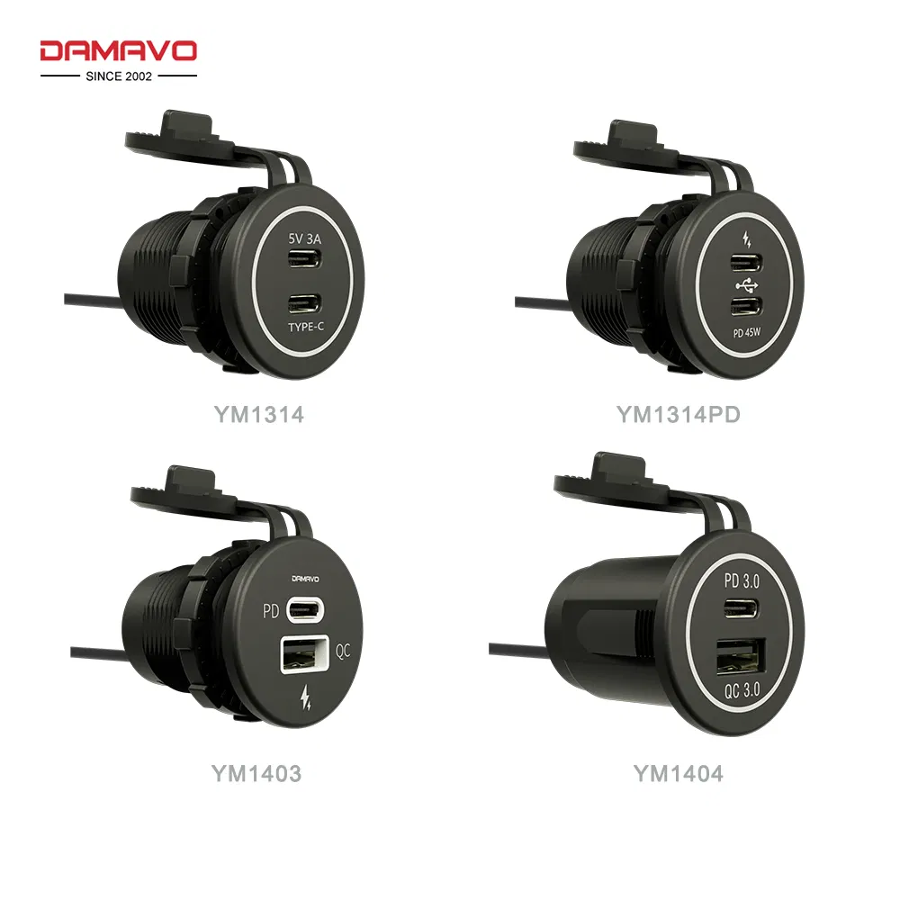 Damavo Fast Charging 12-24V Car Charger with Pd QC3.0 Dual USB Socket for Truck RV Boat Motorcycle