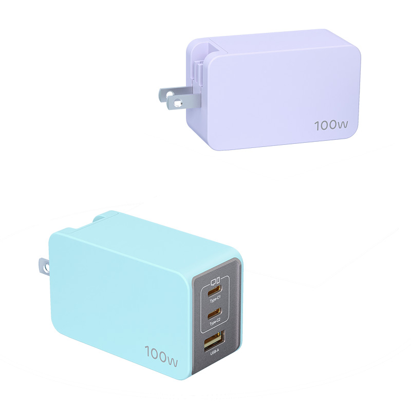 100W GaN Smart Travel High Power Adapter Us Plug USB C Wall Charger with 3 Ports 1A+2c Multi USB Fast Charging Pd 100W Charger for Laptop Notebook