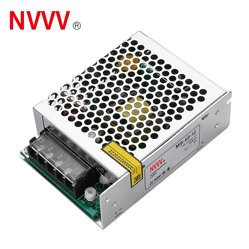 Nvvv Ms-60 12V Small Volume Ai Intelligent Power Saving High Efficiency Switching Power Supply 12V AC to DC Output for LED Strips SMPS Transformer 60W