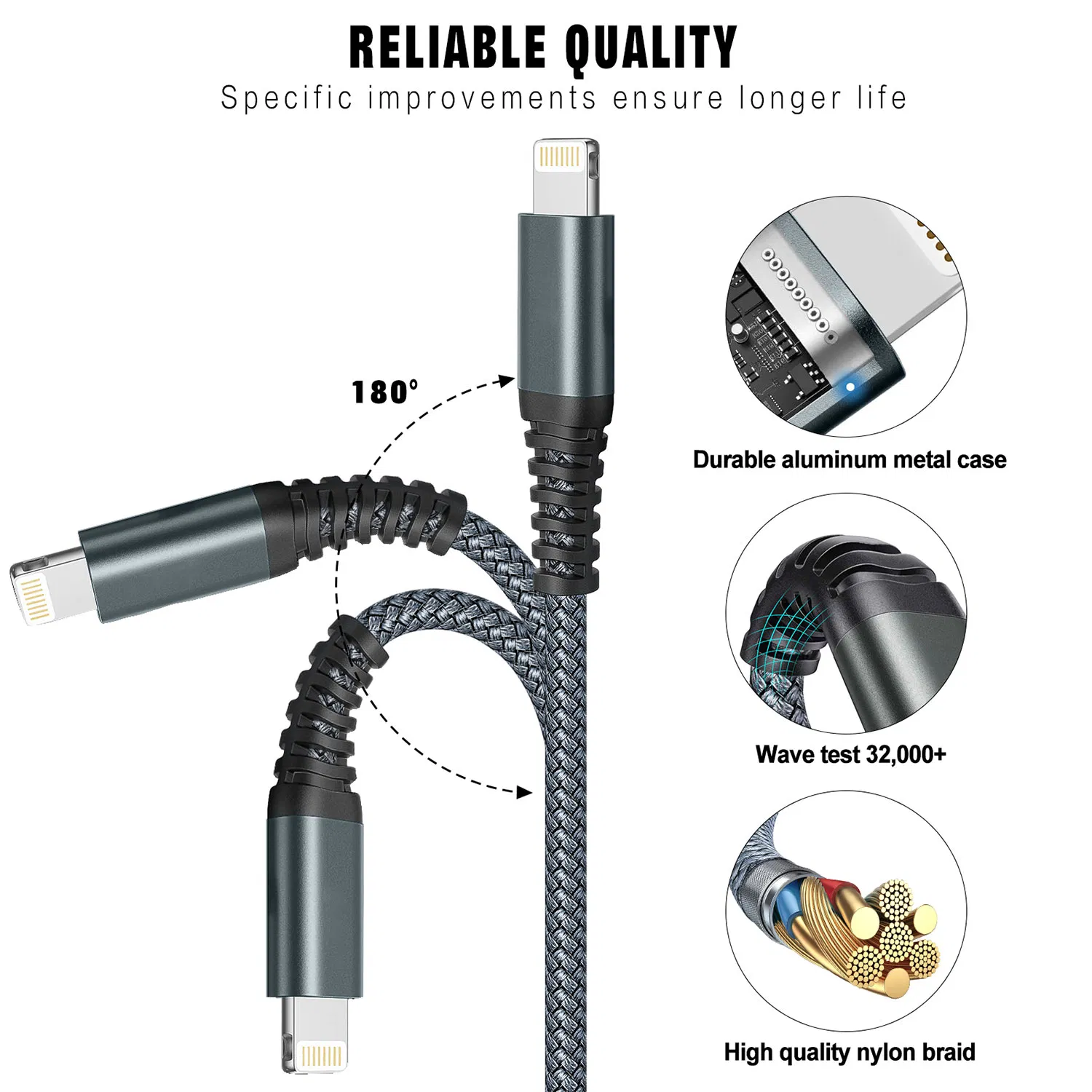 Lightning Fast Charging Nylon Braided Cable Mfi Certified L / USB Cable for iPhone