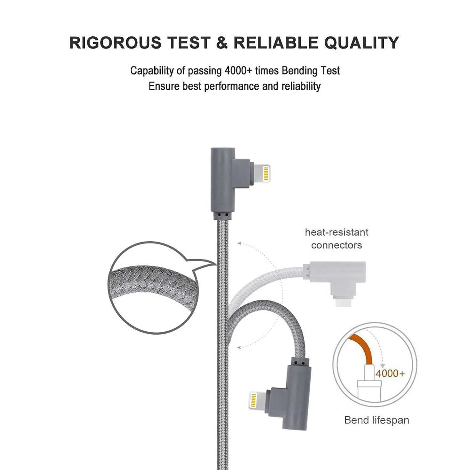 High Quality Mfi Certified Cable USB-a to Lightning Right Angle Charging Wire for Mobile Phone
