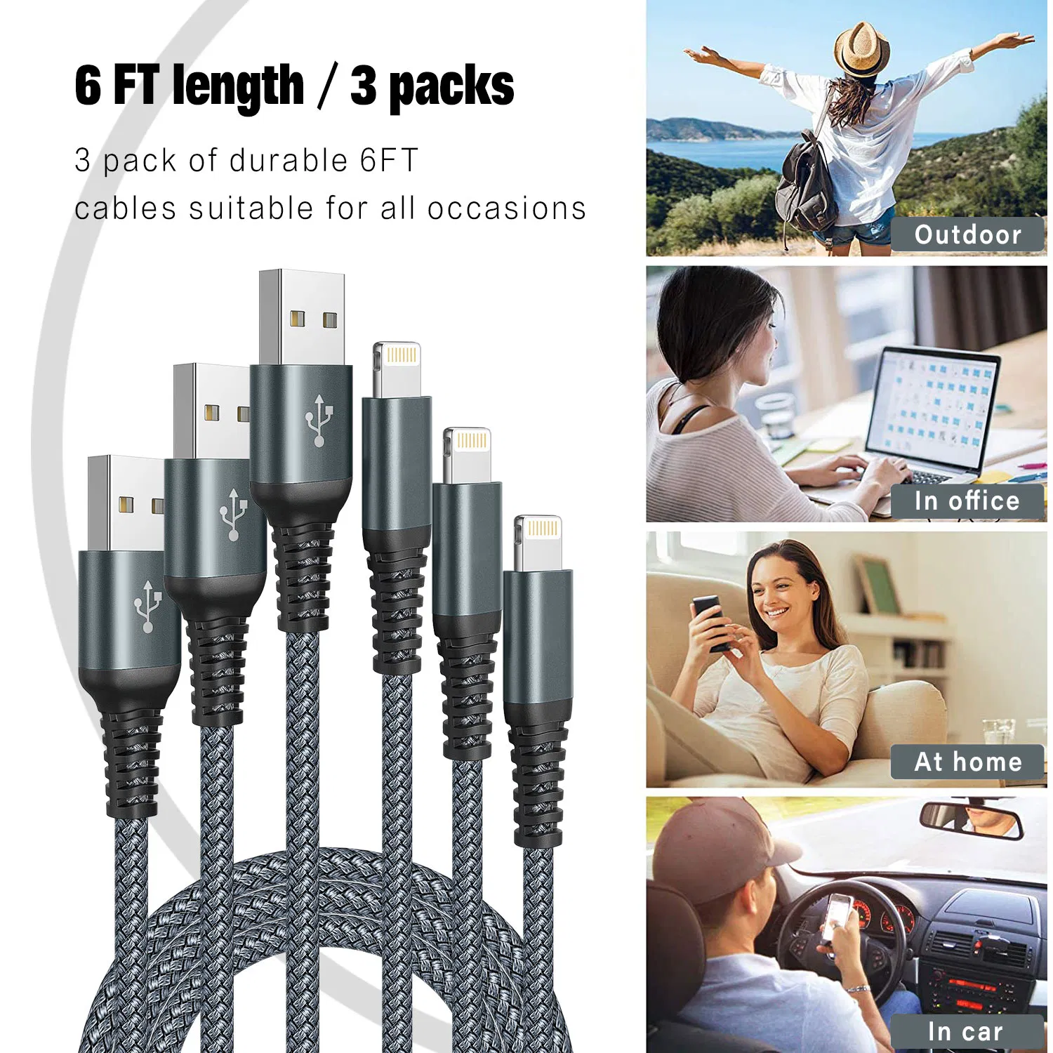 Lightning Fast Charging Nylon Braided Cable Mfi Certified L / USB Cable for iPhone