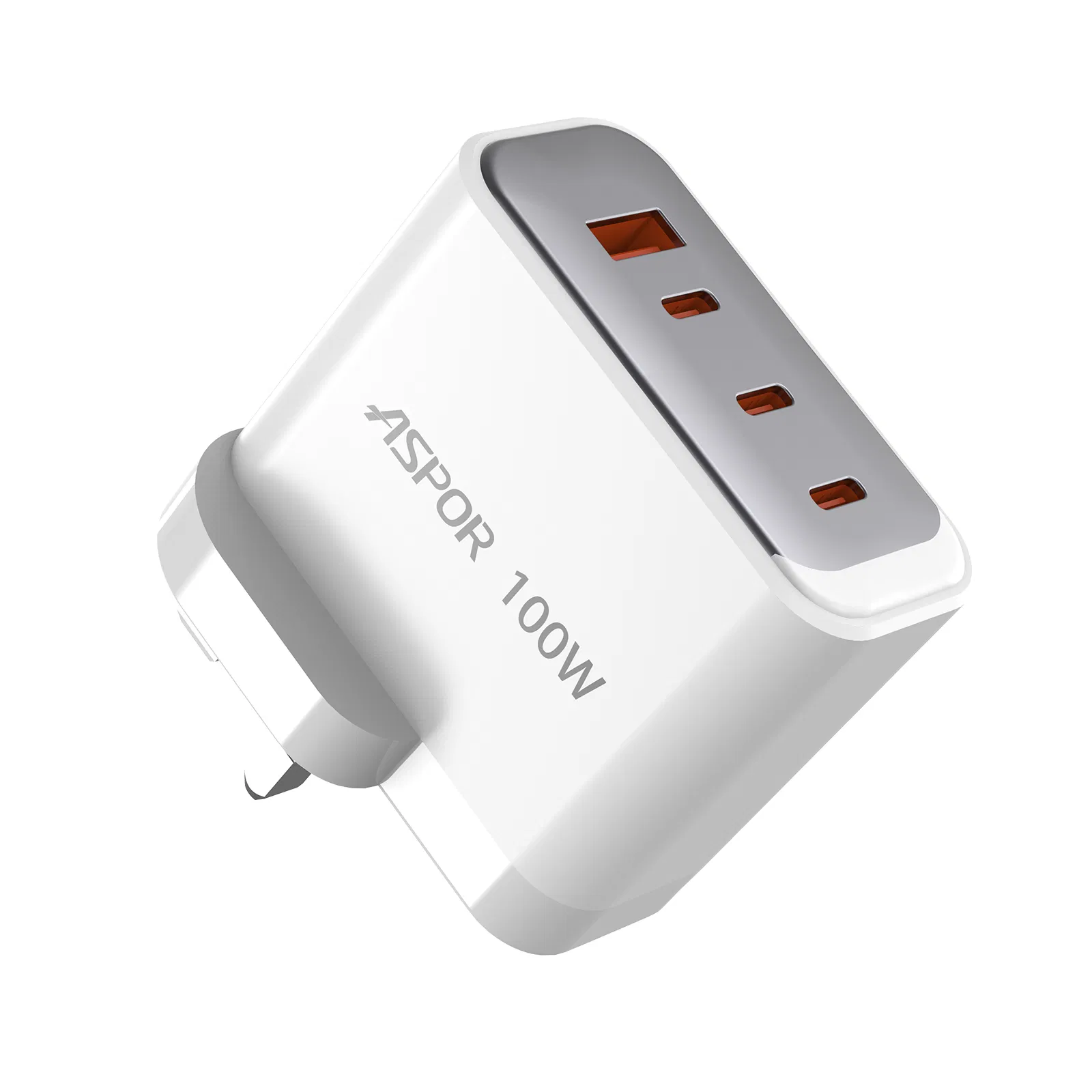 100W GaN Super-Fast-Charging Adapter ASPOR A837 UK/US Plug QC+PD Dual-Port OEM/ODM