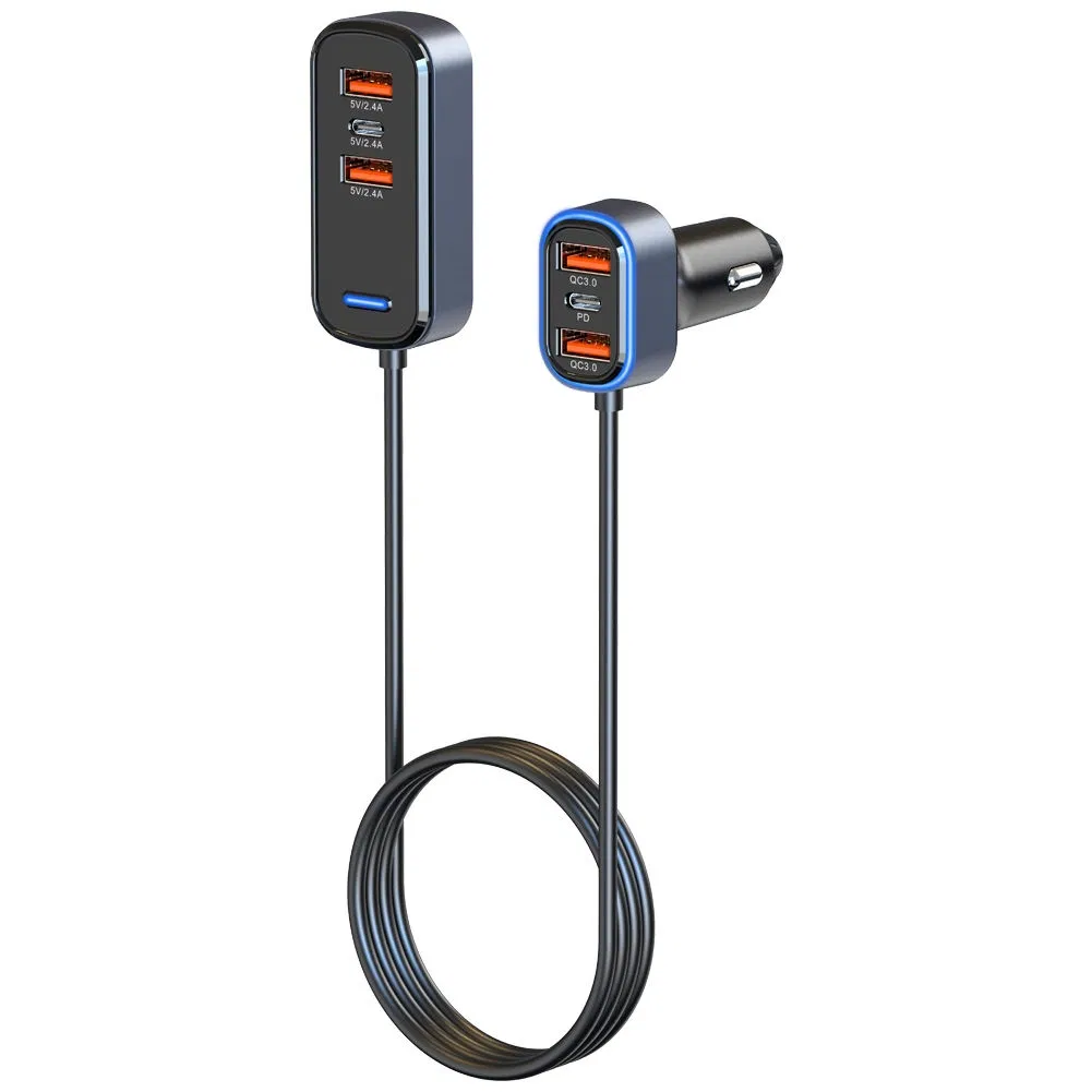 Universal 6-Port Car Charger 6-Port Super Power Car Charger Compatibility Multi-Device Fast Charging with Safety Protections