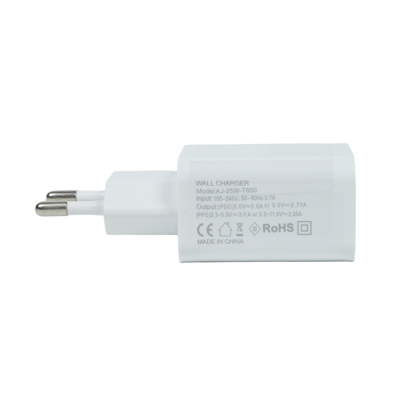 Compact 25W PPS Wall Charger with USB-C Port Input 100-240V Global Travel Voltage Adapter