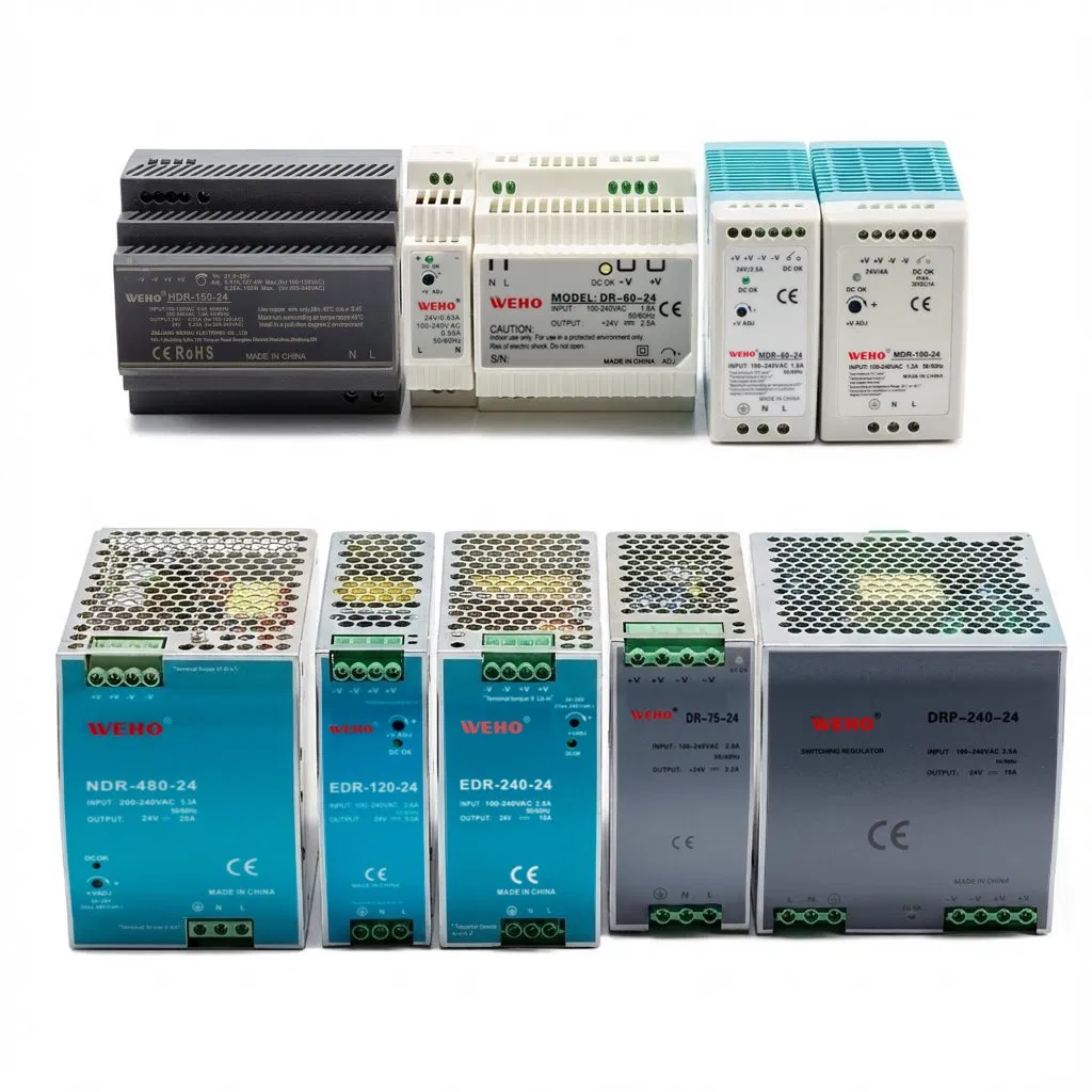 Ndr Series DIN Rail Industrial Switching Power Supply High Efficiency 75W 120W 240W 480W AC to DC Constant Voltage SMPS Power Supply
