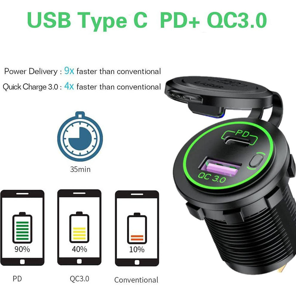 12V USB C Car Charger with 45W Power Delivery and Quick Charge