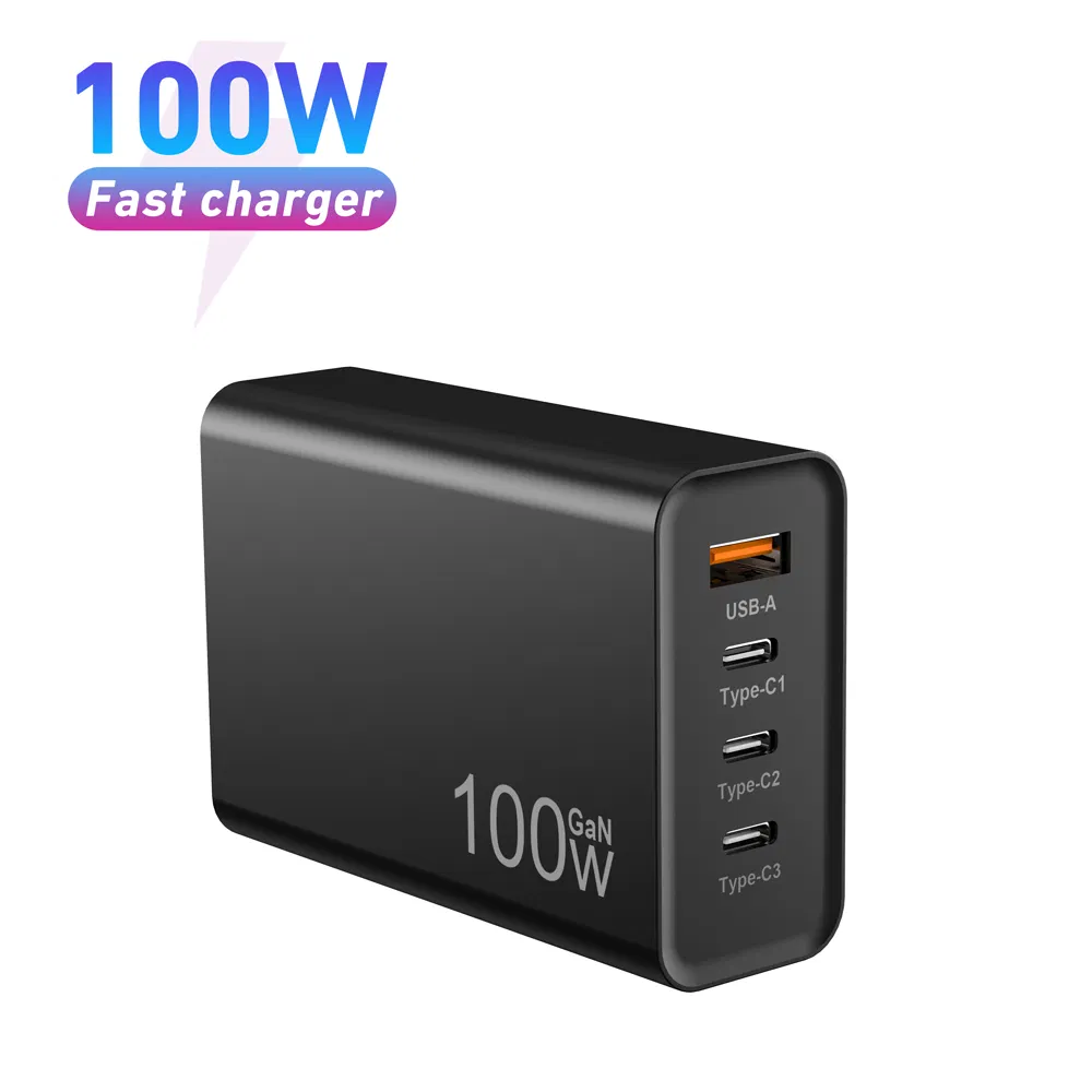 GaN 100W Pd Fast Adapter Mobile Phone Charger UK Plug 4 Ports 100W Black GaN Charger