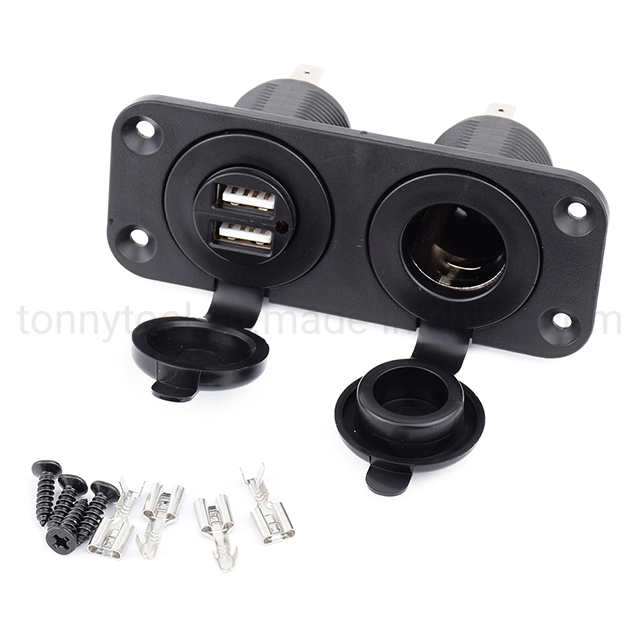 12V 24V 3.4A Dual Socket Car USB Charger Adapter Port Kit Waterproof Cigarette Lighter with Mounting Panel