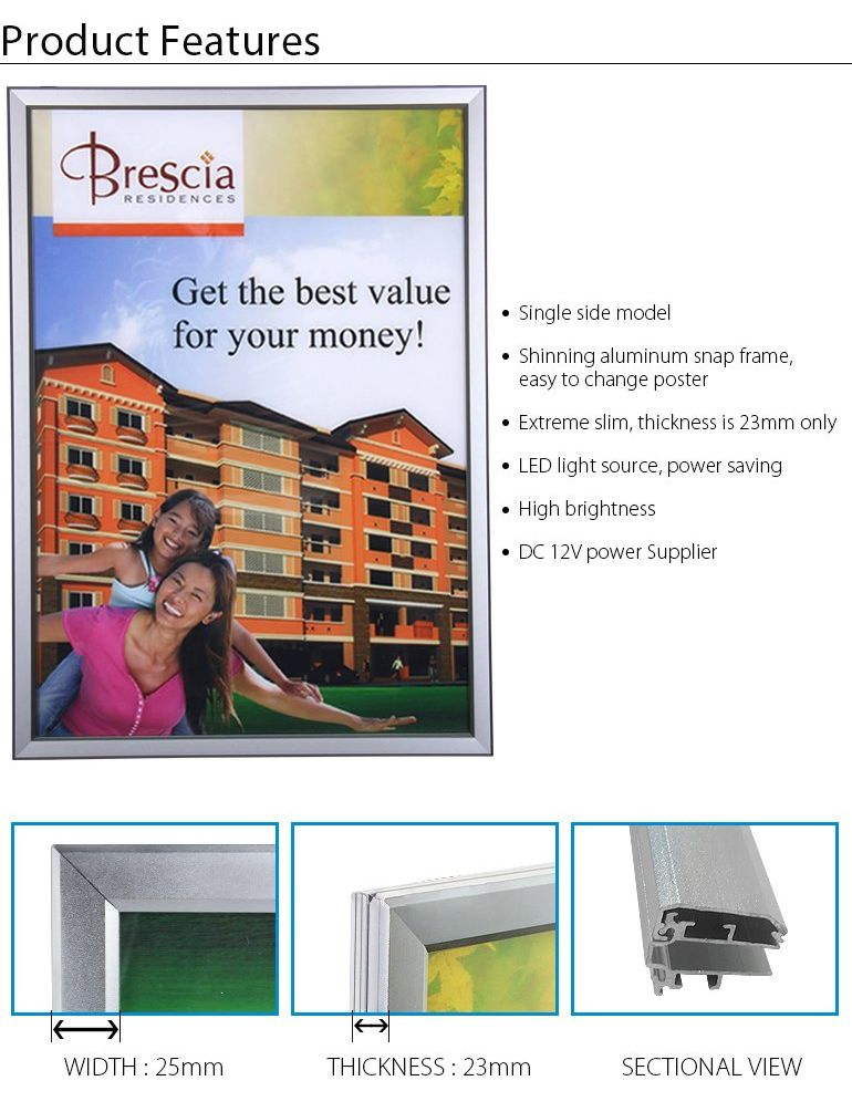 Ultra Slim High Brightness LED Light Frame Snap Frame Advertising Light Box