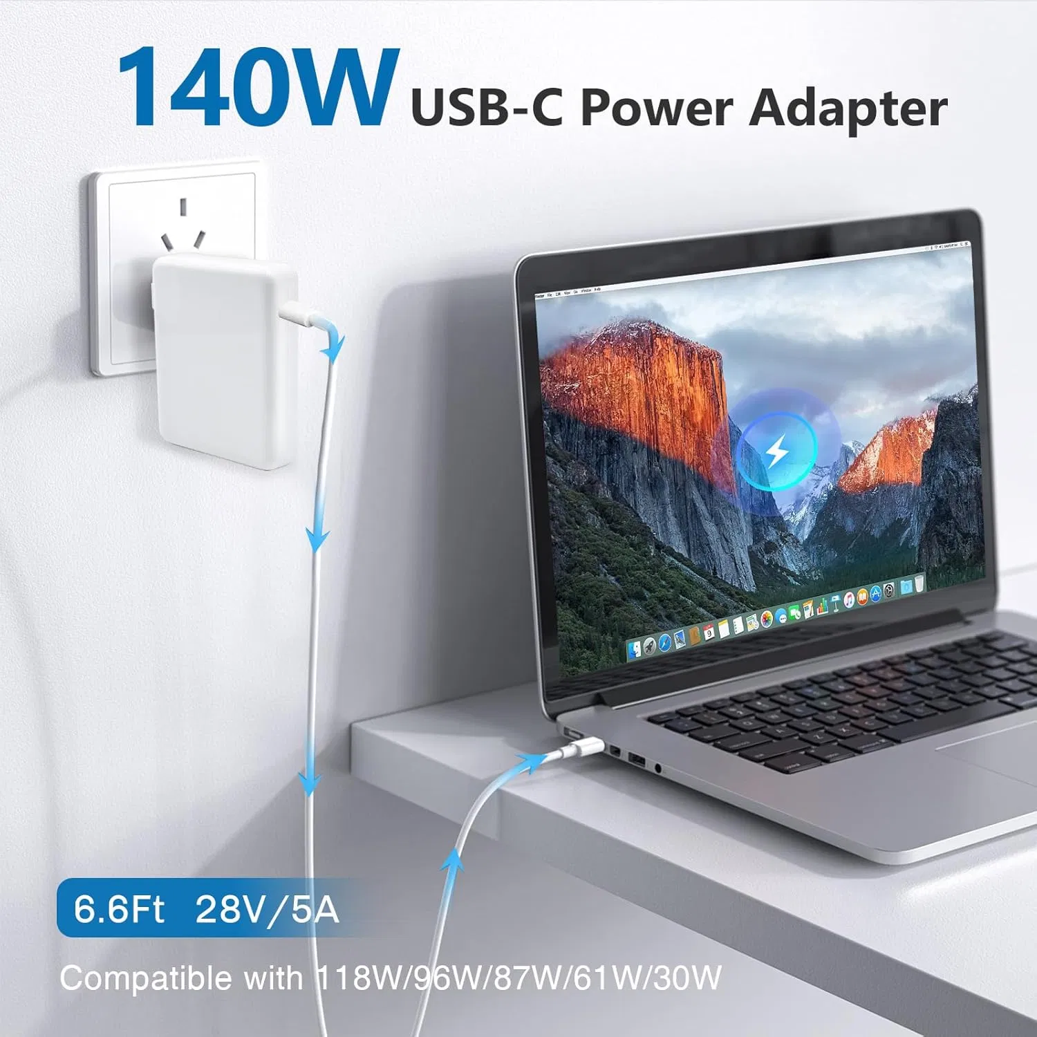 140W USB-C Pd Charger Compatible with MacBook PRO 16 Inch M4 M3 M2 M1 Power Adapter 140W USB-C Power Delivery Fast Charger Wall Adapter MacBook PRO Compatib