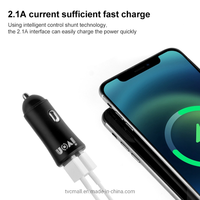 Ivon Cc26 5V 2.1A Dual USB Ports Fast Charger Car Charger for Cell Phone Camera Tablets Laptops and More