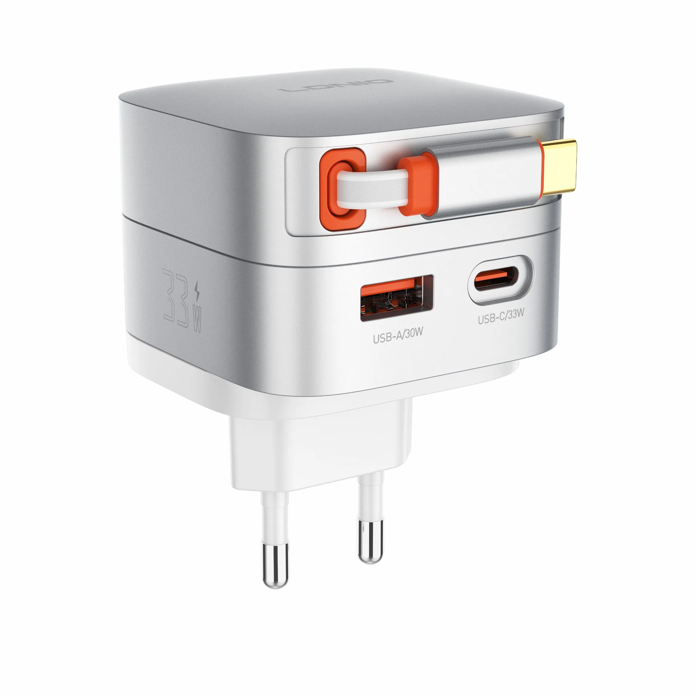 Ldnio Q9 33W GaN Pd3.0 PPS Ihone Fast Charger Retractable USB C Cable Travel Adapter Charger for iPhone LG Xiaomi Huawei