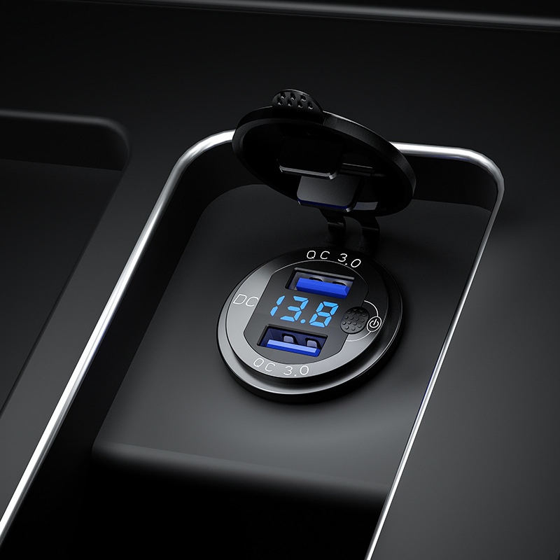 Aluminum Alloy Fast Charging 3.0 USB Charger Socket with Waterproof and LED Lamp