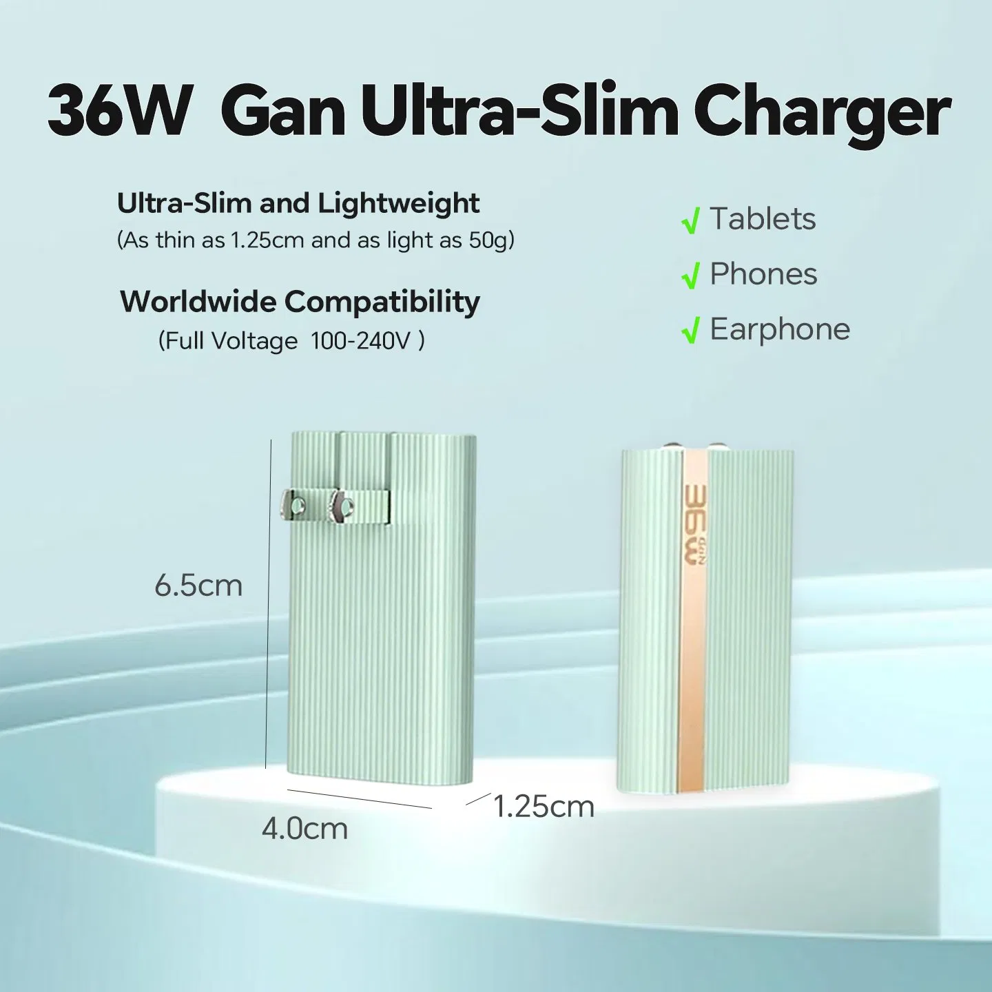 36W USB-C Super Fast Charging Charger with AC Plug, Ultra Slim Compact Wall Charger for Business Travel Home and Office