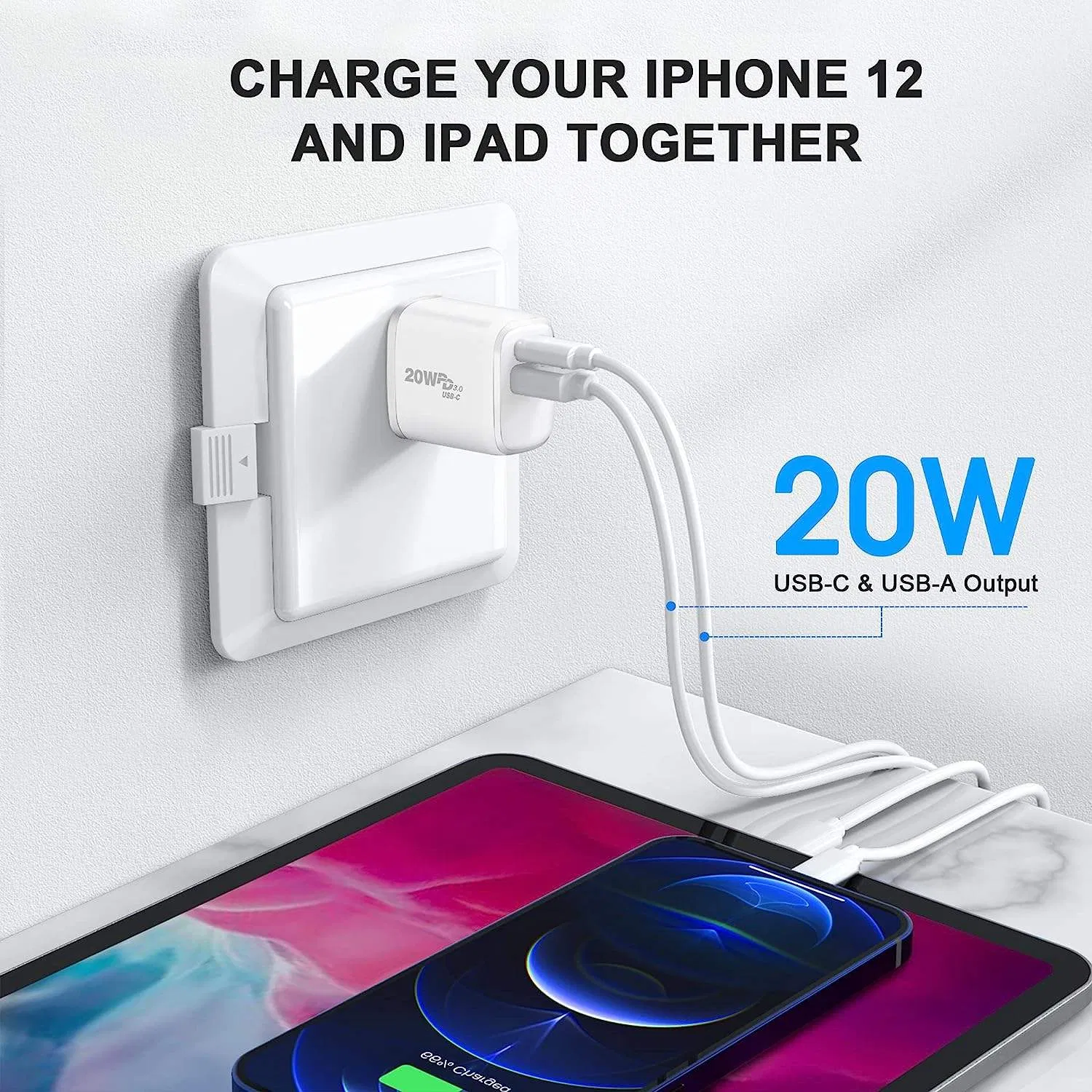 Upgraded 20W Dual Port USB-C Wall Charger Pd Fast Charge Adapter for iPhone