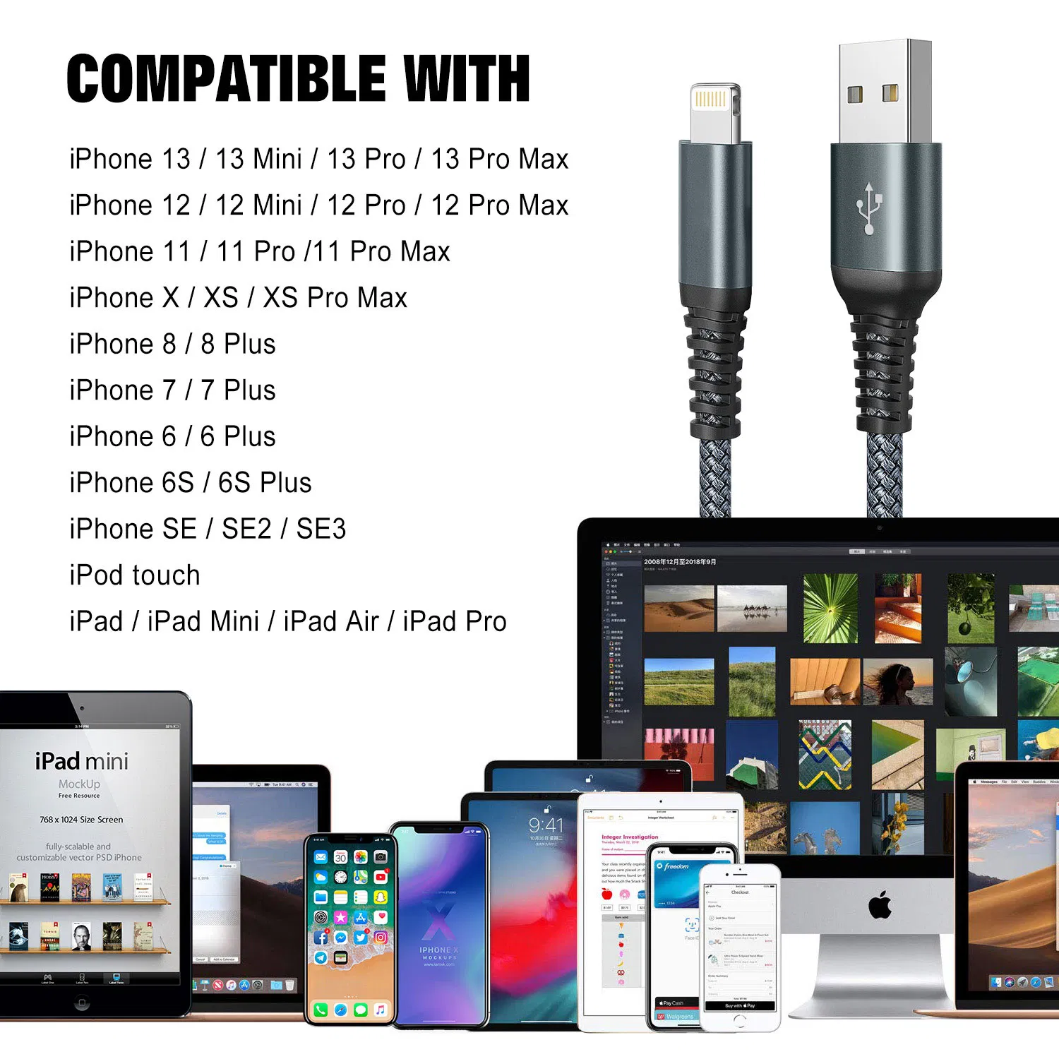Lightning Fast Charging Nylon Braided Cable Mfi Certified L / USB Cable for iPhone