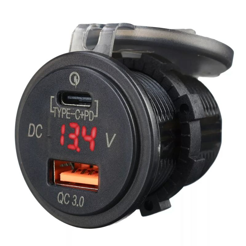 12V-24V USB Type C Pd + QC 3.0 Dual Car Charger Adapter 2 Port Cigarette Socket