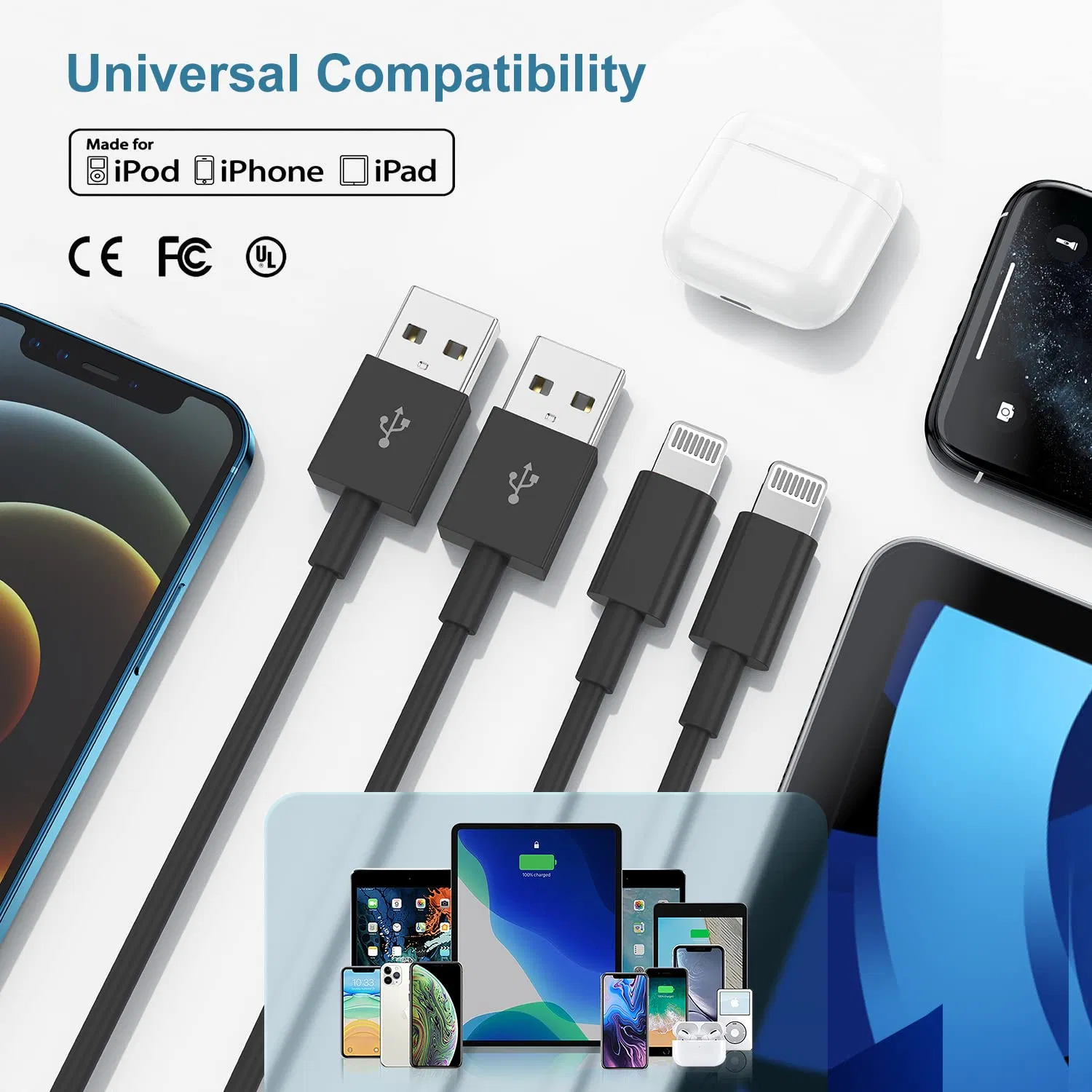 Wholesale Durable USB-a to Lightning Charging Cable with Mfi Certified for iPhone iPad