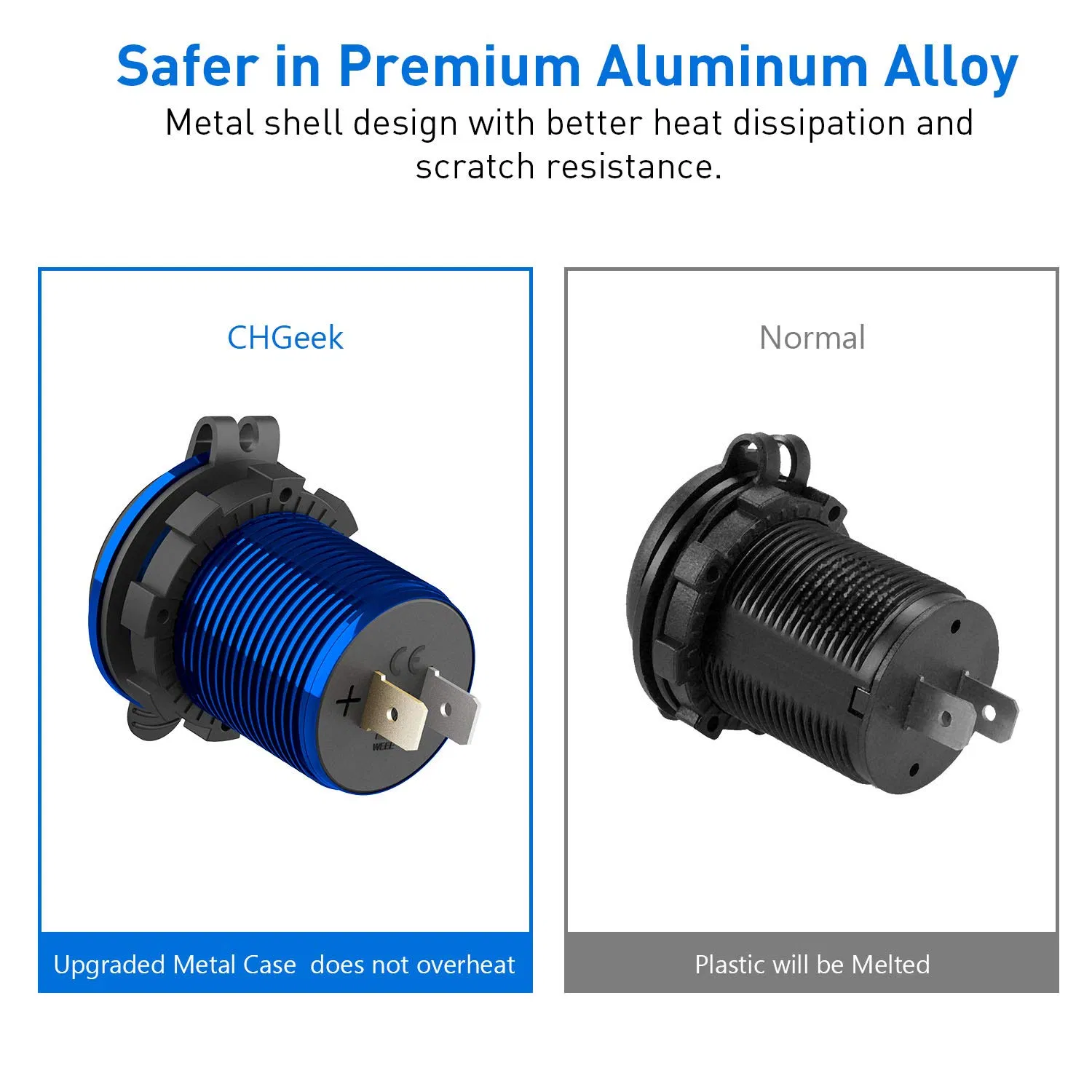 Quick Charge 3.0 Car Charger, Chgeek 12V/24V 36W Waterproof Dual QC3.0 USB Fast Charger Socket Power Outlet with LED Digital Voltmeter