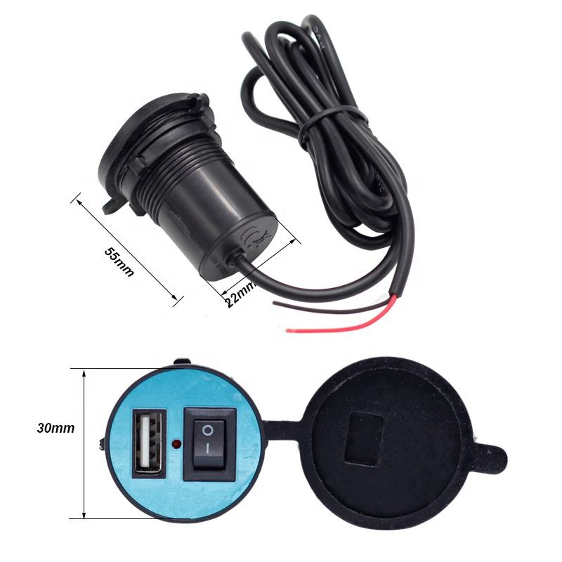 Clamp USB 12-24V Electric Bike Motorcycle Fast Charger 5V 2.1A Cover LED Indicator Light Rocker Switch Waterproof Socket Mobile