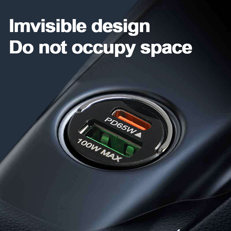 100W Mini Dual USB C a Pd Car Charger Fast Charging for Phone Laptop Cigarette Lighter Adapter