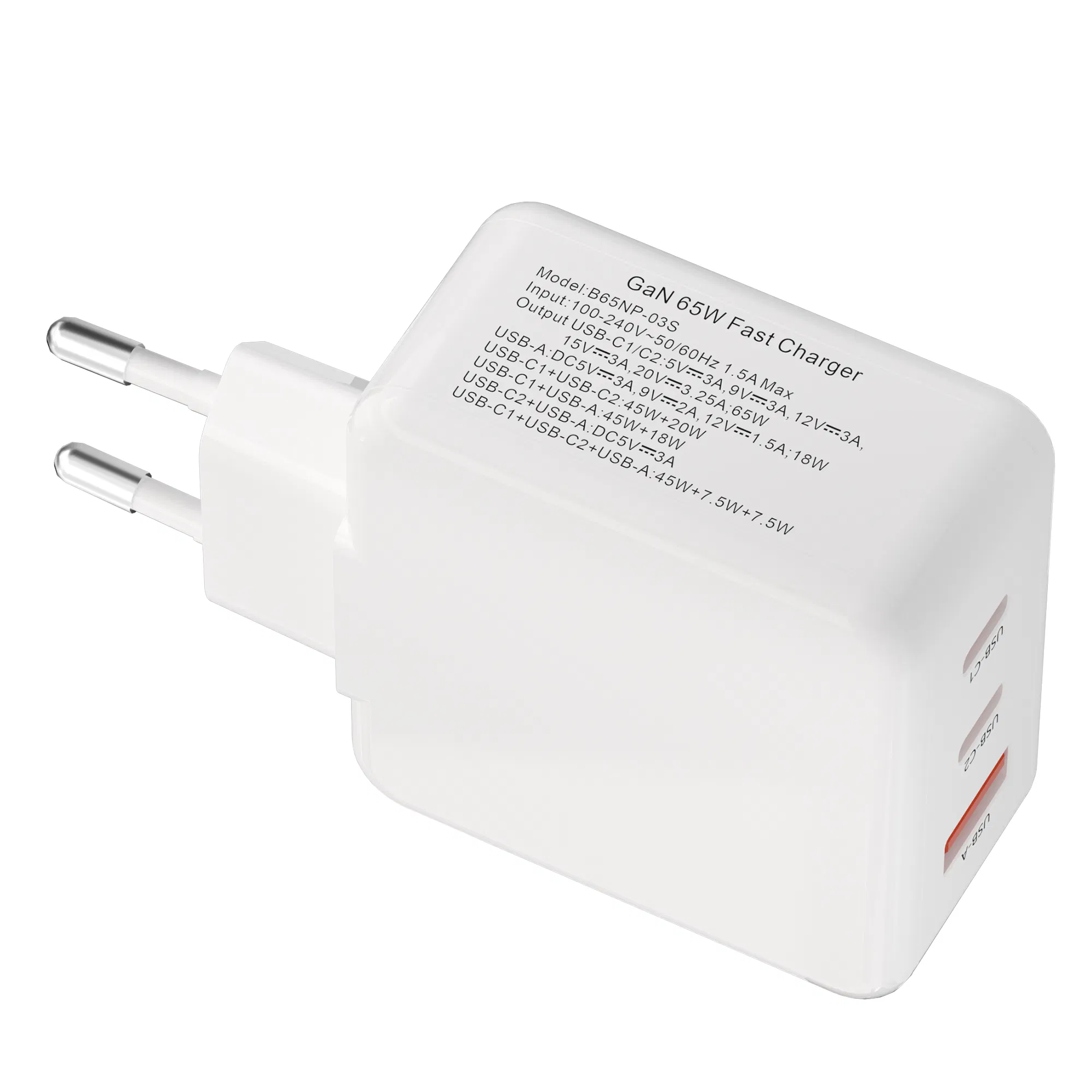 GaN Charger USB-a USB-C 65W Factory Pd Efficient Power Delivery Charger Power -Adaptor Mobilephone Accessories Cell Phone Charger Power Adapter 24V