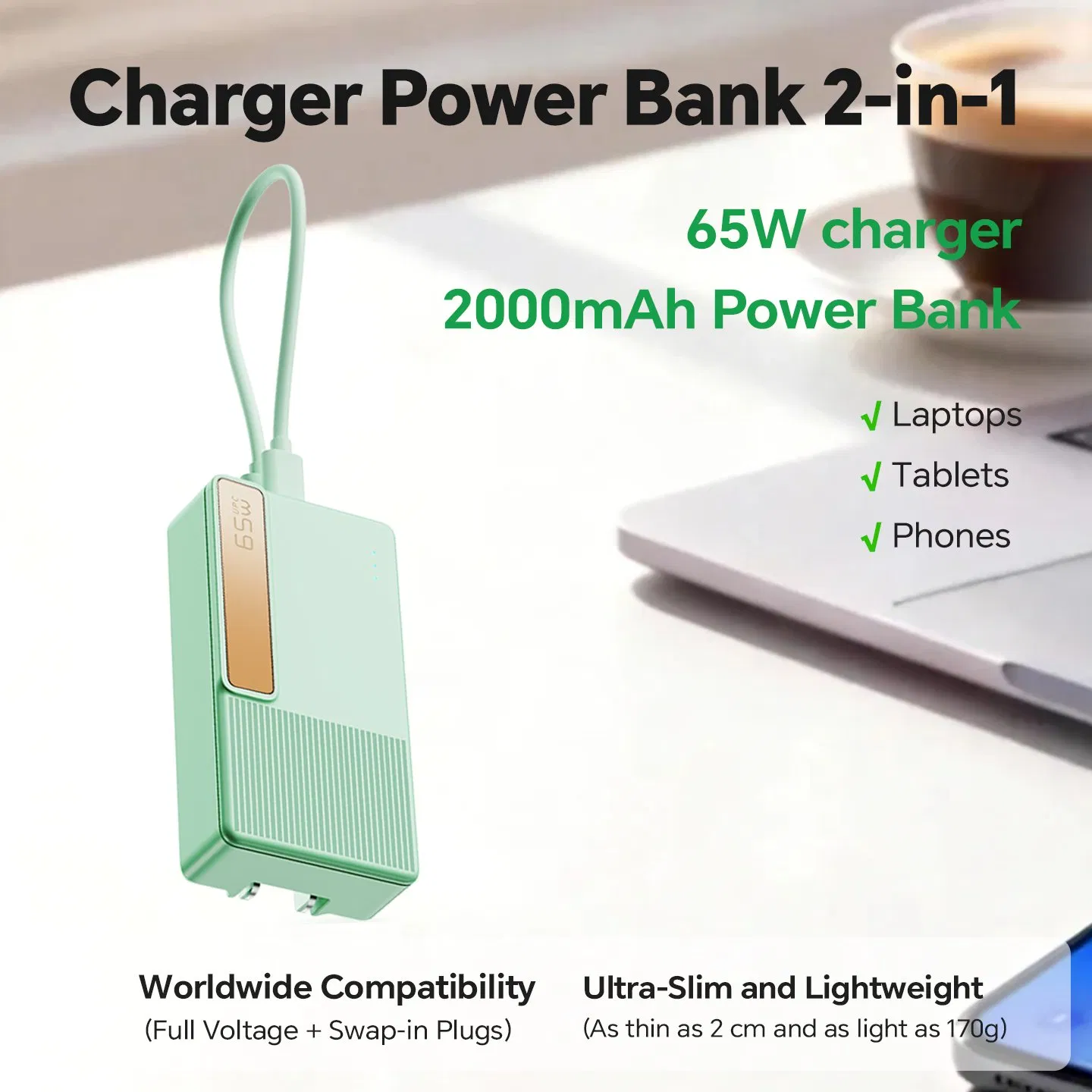 High Speed Current Protection Power Delivery 65W GaN Pd Uninterruptible Charger for Laptops