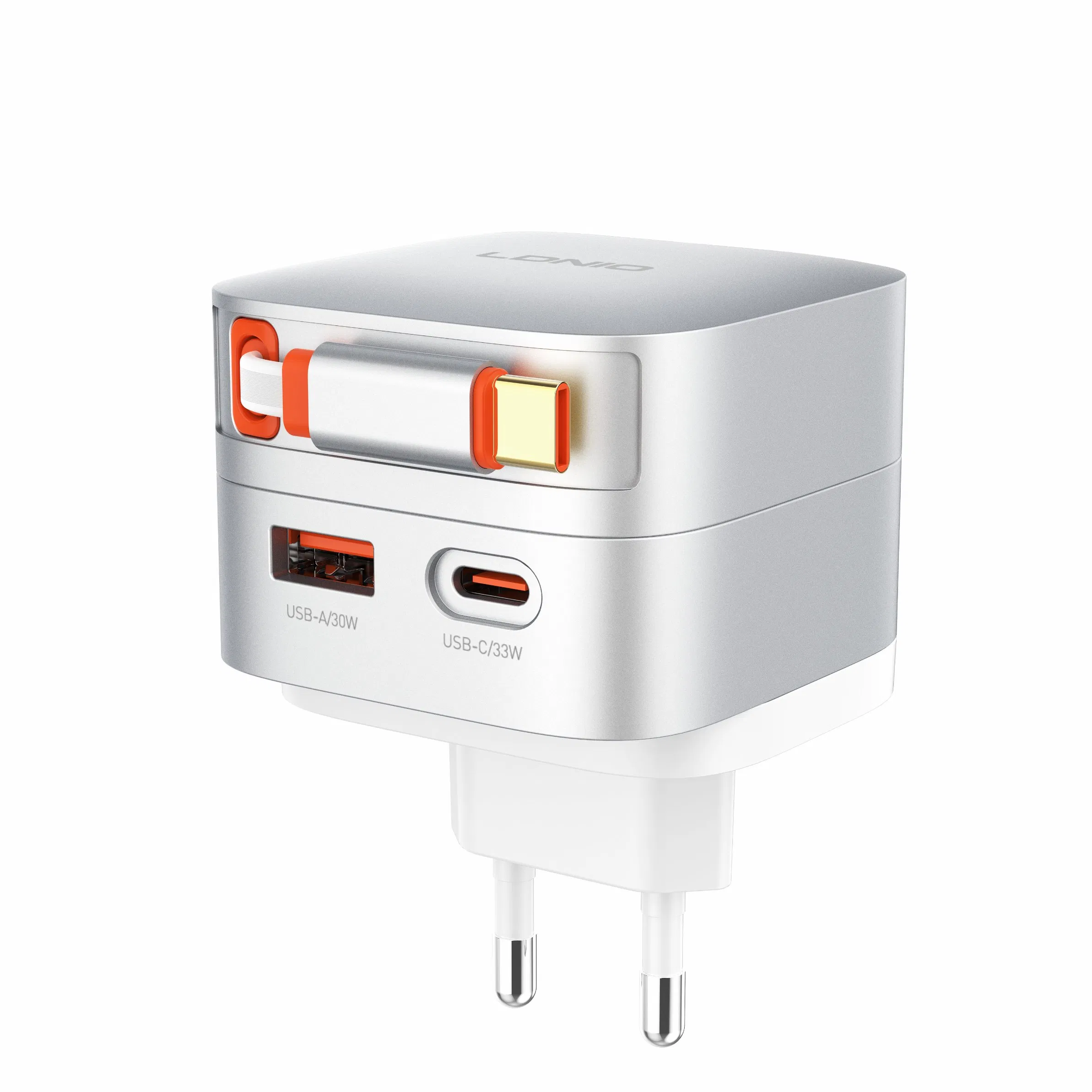 Ldnio Q9 33W GaN Pd3.0 PPS Ihone Fast Charger Retractable USB C Cable Travel Adapter Charger for iPhone LG Xiaomi Huawei