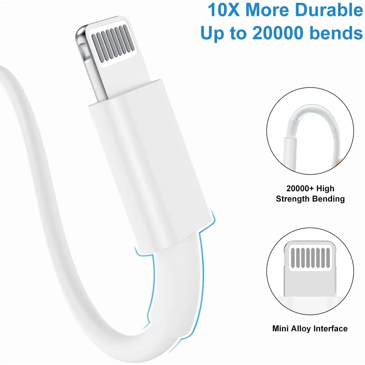 Reinforced Durable Mfi Certified Lightning Charging Cable USB Data Wire