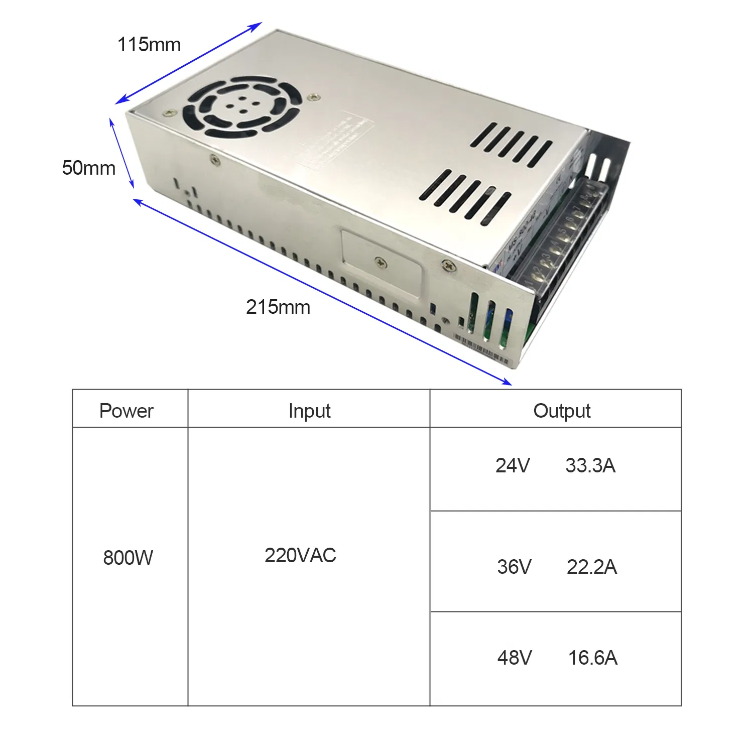 800W Switching Power Supply Input 220VAC DC 24V/36V/48V SMPS for LED Strip Light CCTV Motor Ms-800 Mini Size 33.3A