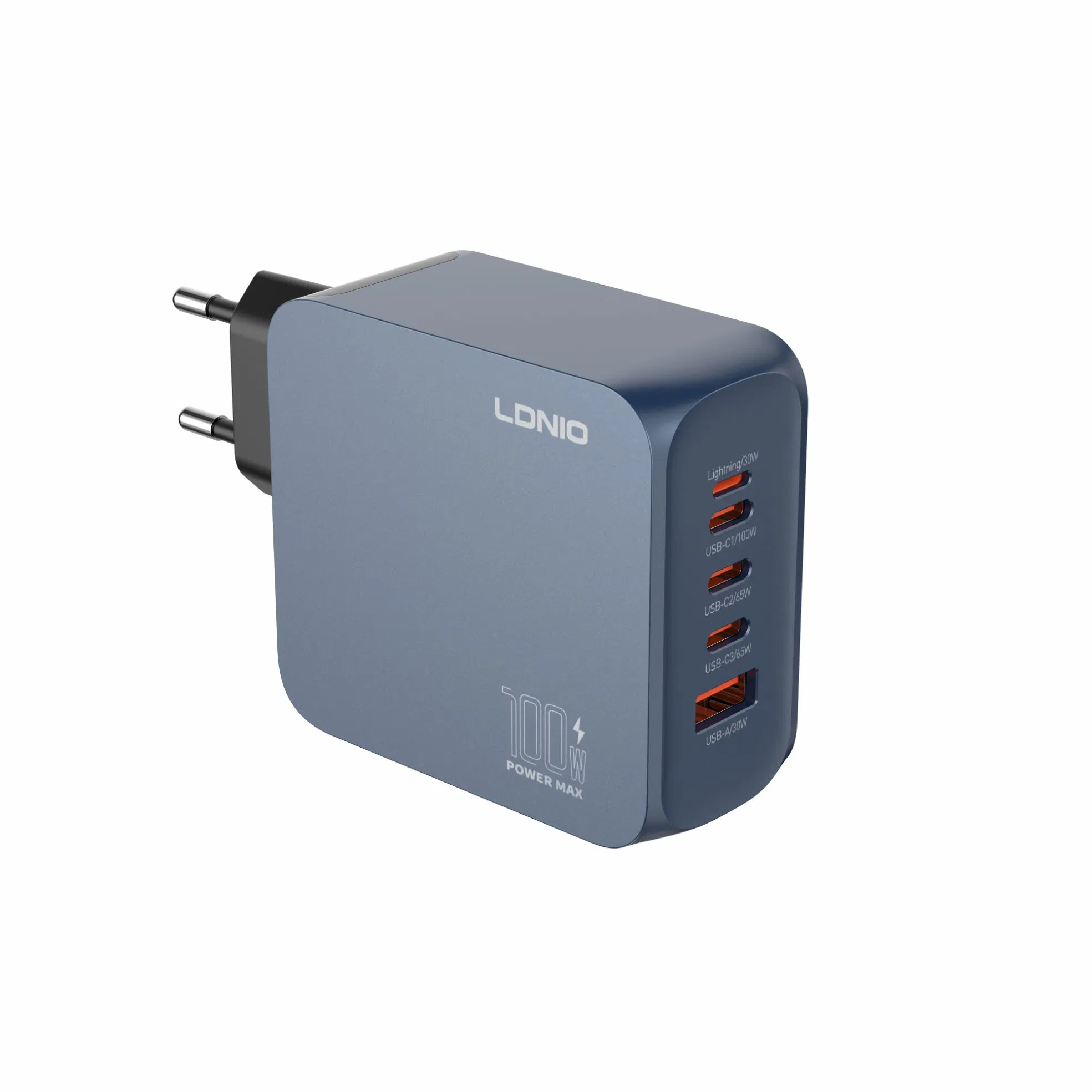 Ldnio Q8 100W GaN Smart Travel High Power Adapter EU Plug USB C Wall Charger with 5 Ports 1A+3c Multi USB Fast Charging Pd 100W Charger for Laptop Notebook
