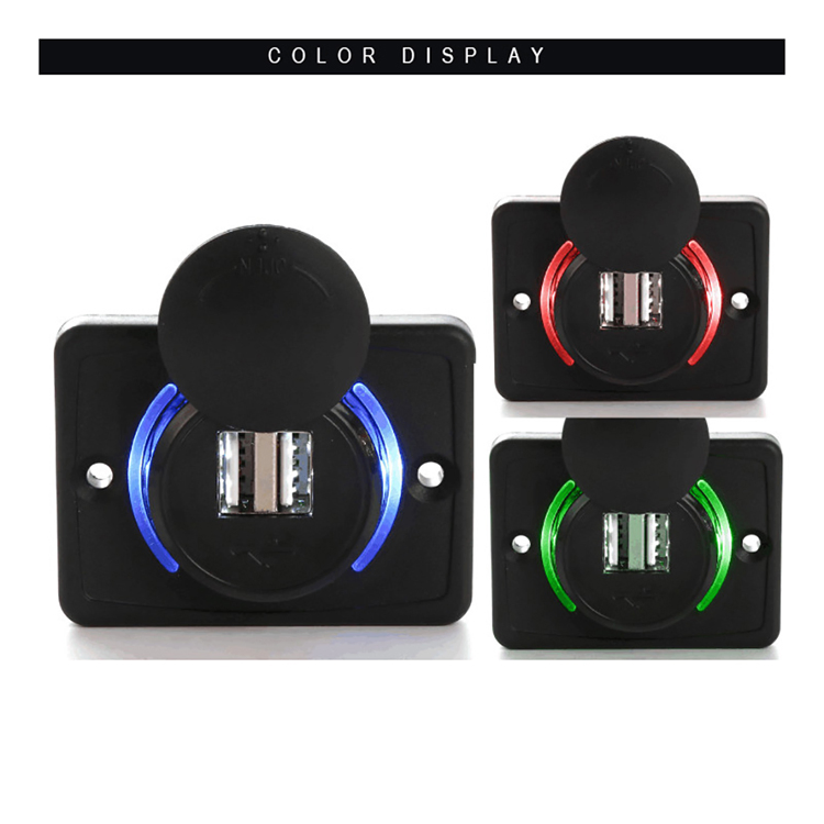 Square Panel 3.1A Dual USB Car Socket Charger Switch Type C for Bus