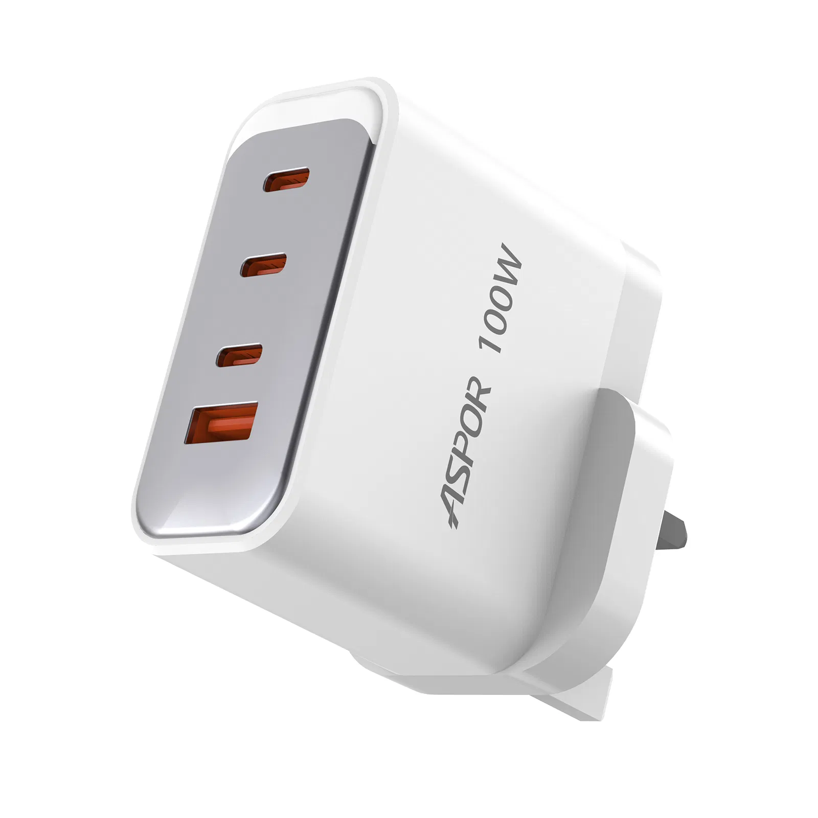 100W GaN Super-Fast-Charging Adapter ASPOR A837 UK/US Plug QC+PD Dual-Port OEM/ODM