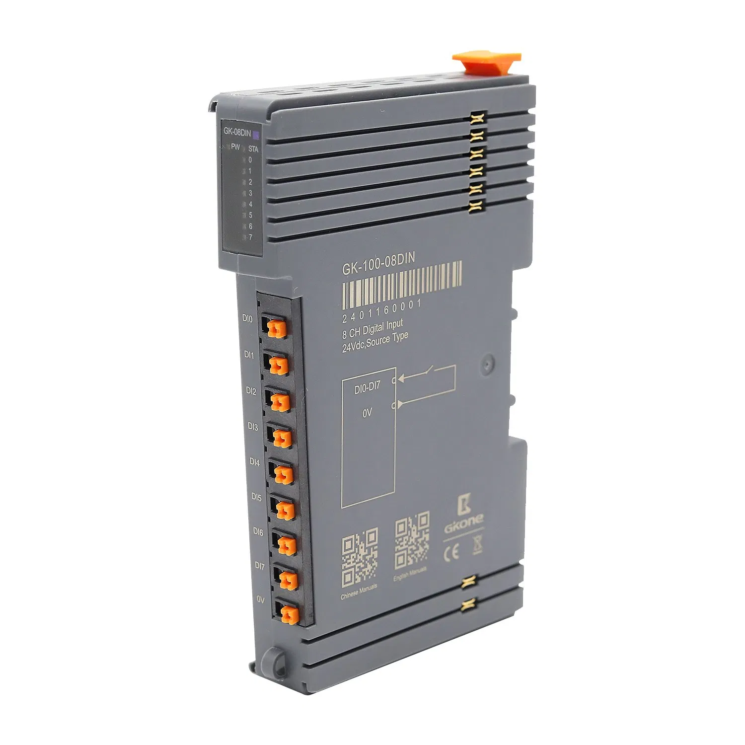 Gk-100-08DIN IP20 High Temperature Resistance 8-Channel Digital Input Module NPN Type