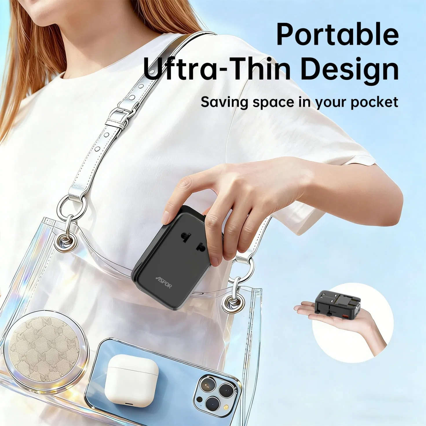 Thin 35W GaN World Travel Adapter 4-in-1 Plug Grobal Charger 2-USB-C USB-a