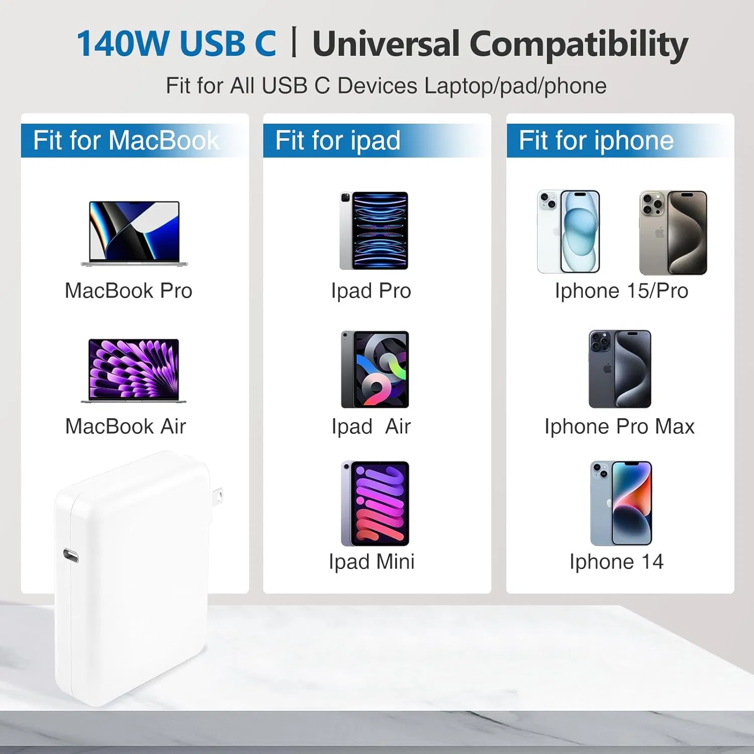 140W USB-C Pd Charger Compatible with MacBook PRO 16 Inch M4 M3 M2 M1 Power Adapter 140W USB-C Power Delivery Fast Charger Wall Adapter MacBook PRO Compatib