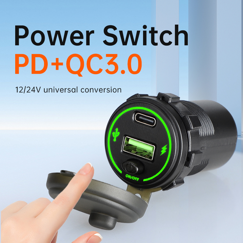 Waterproof 30W Type C and 36W USB a Car Charger with LED Light Options and Switch