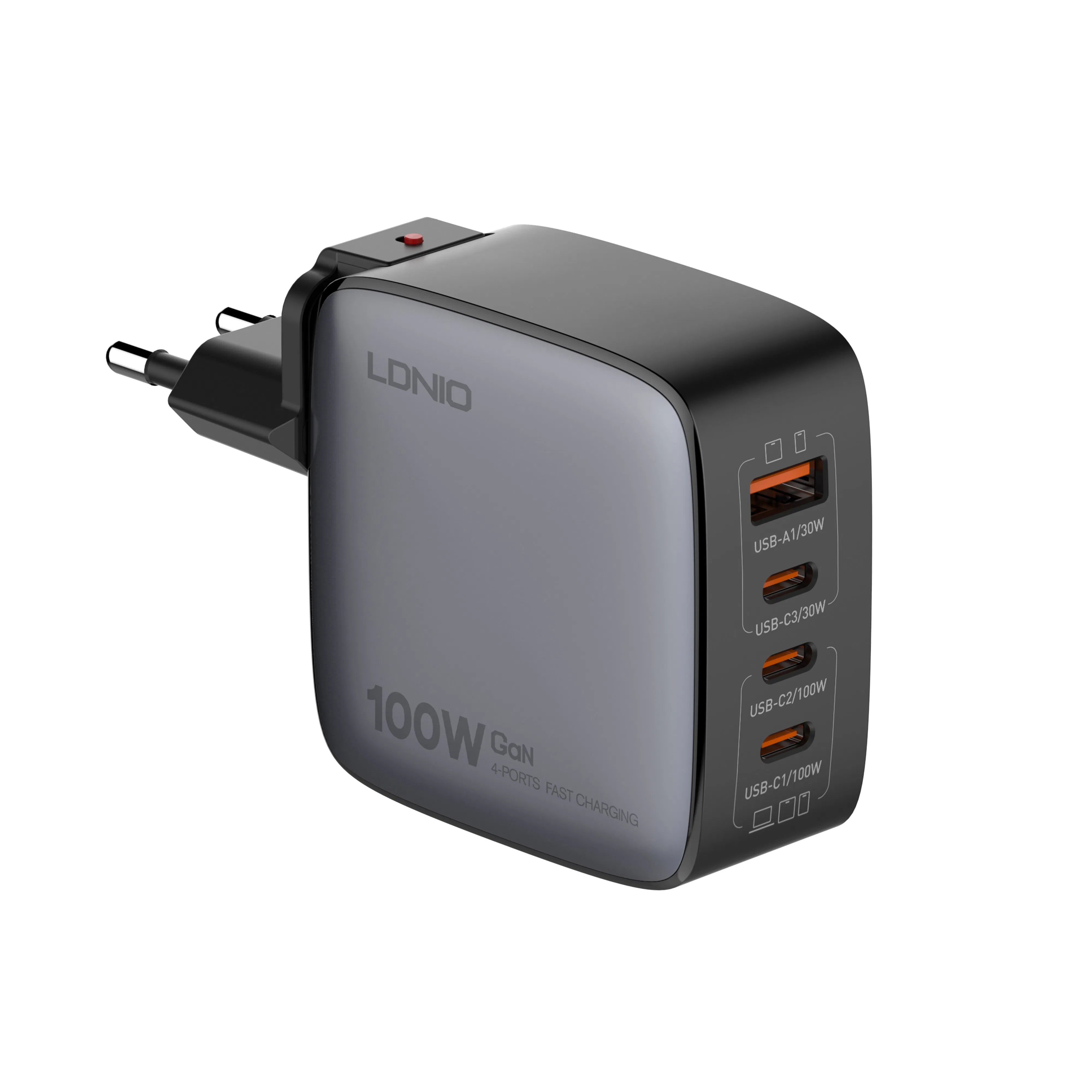Ldnio Q408 Trending Products EU/Us/Au/Kr/UK Plug 100W Mini GaN Travel Adapter 4 USB Ports QC3.0 Pd Type C Fast Charger