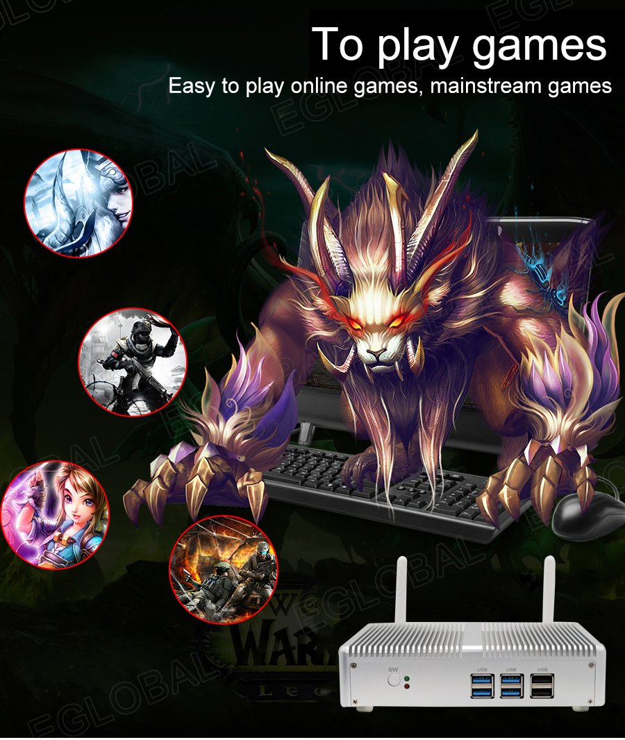 Eglobal Cheapest Mini PC Fanless Pentium 5405u 8g DDR3 128g SSD Win10 PRO Mini Computer