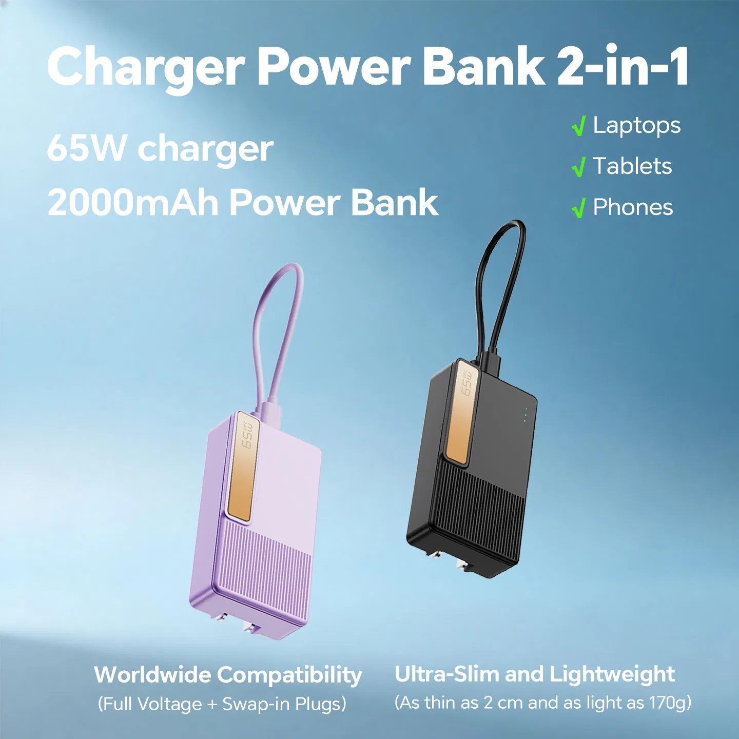 Quality Assured Wall Plug Power Delivery 65W GaN Pd Uninterruptible Charger for Office Work