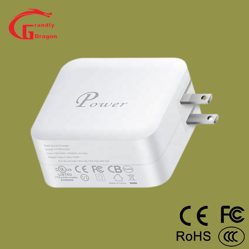 Hot America Pd GaN Charger Power Adapter Type-C 20V/5A 100W Wall Charger Us Plug QC3.0 Fast Phone Charging Laptop Smart Phone Tablet Universal