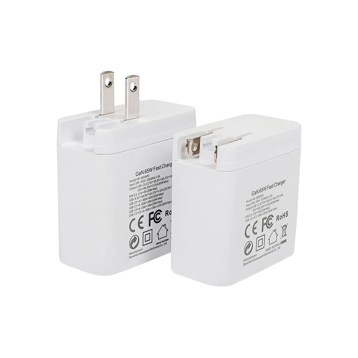 China Factory CE RoHS FCC 2 Ports 65W USB-C Charger Battery Charger Mobile Phone Charger with Mobile Accessories Fast Charging Iphones Charger for All Devices