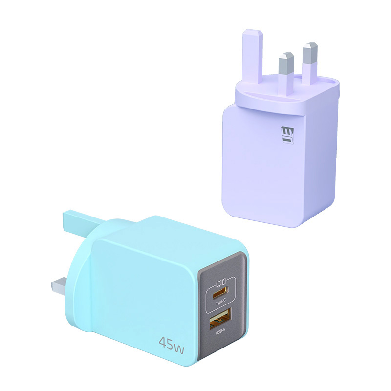 Compact 45W GaN UK Charger Dual Ports USB C USB a