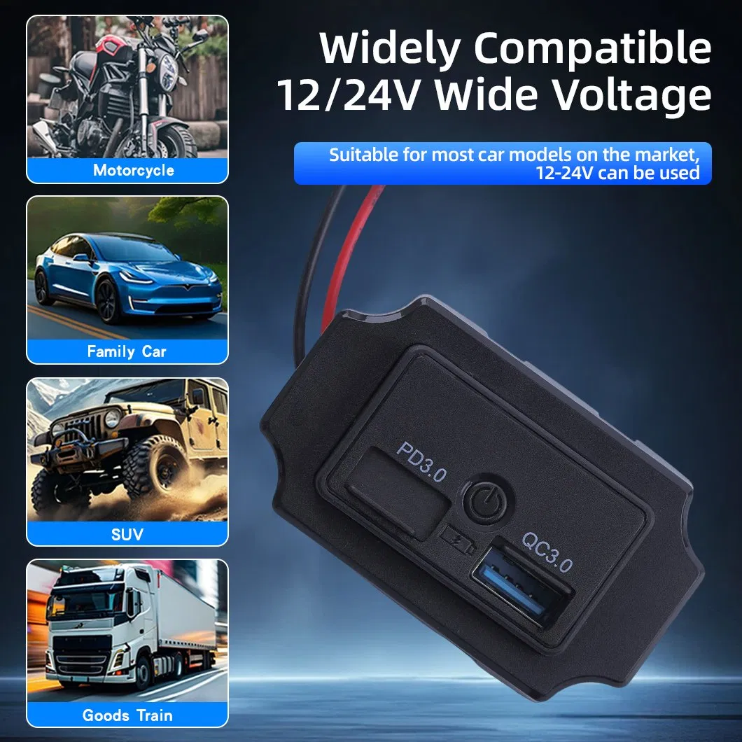 Dual USB Car Charger Pd3.0 QC3.0 12-24V Waterproof Switch