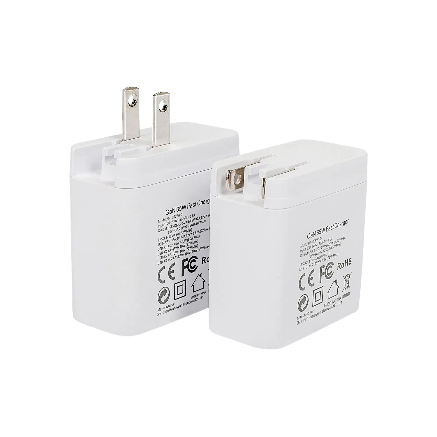 China Factory CE RoHS FCC 2 Ports 65W USB-C Charger Battery Charger Mobile Phone Charger with Mobile Accessories Fast Charging Iphones Charger for All Devices